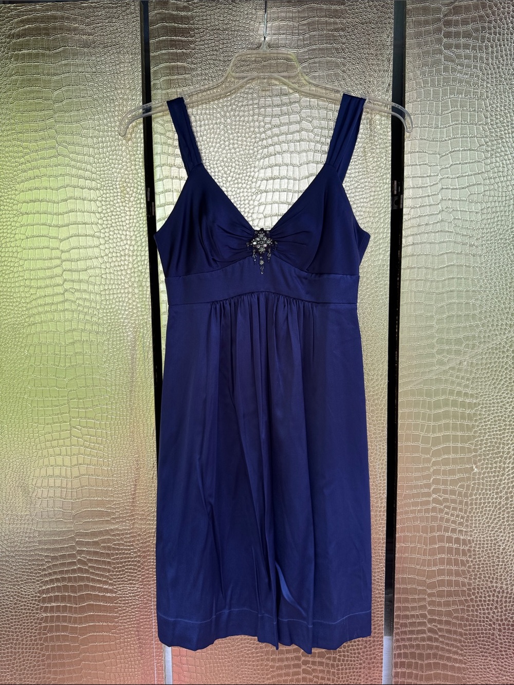 Rebecca Taylor Navy SILK Dress Sleeveless Empire Waist Dress w/ Beaded detail